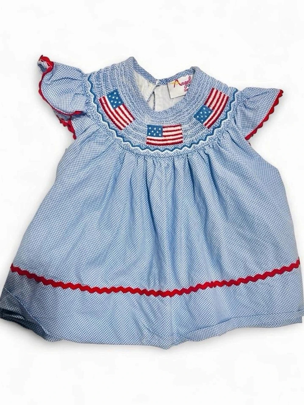 Angelea Baby Girl Gingham Flag Dress Size 3M